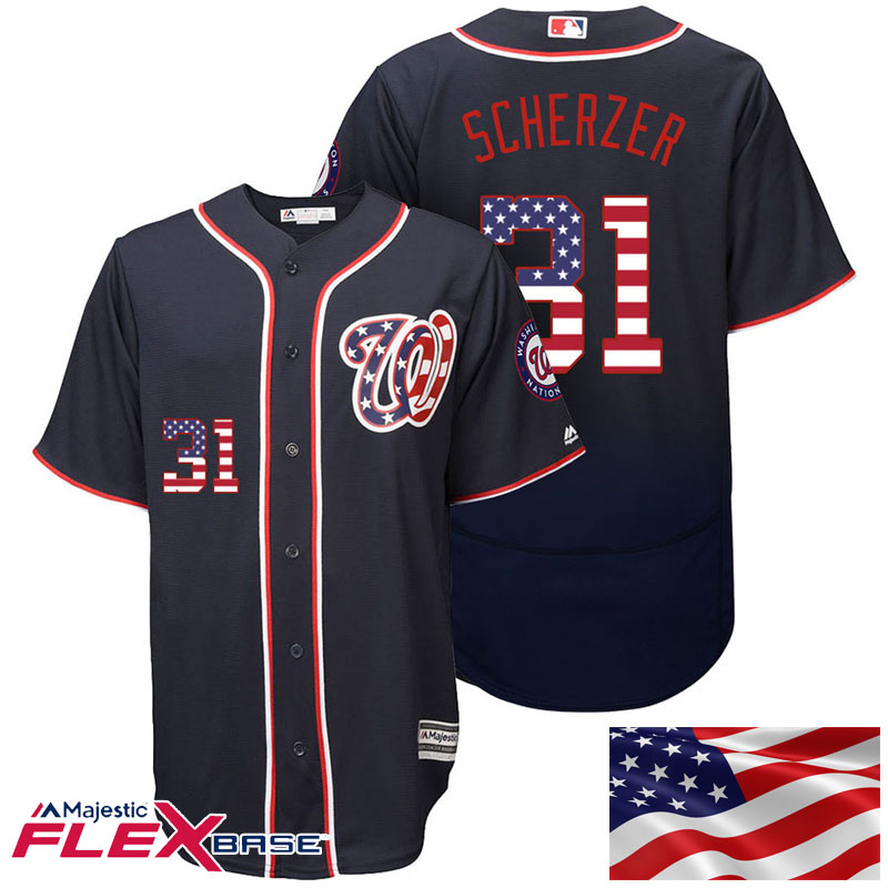 Washington Nationals #31 Max Scherzer Navy Stars & Stripes Authentic Collection Flexbase Jersey