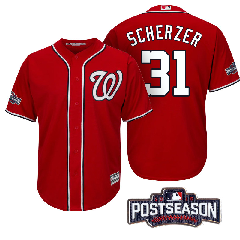 Washington Nationals Max Scherzer #31 NL East Division Champions Red 2016 Postseason Patch Cool Base Jersey