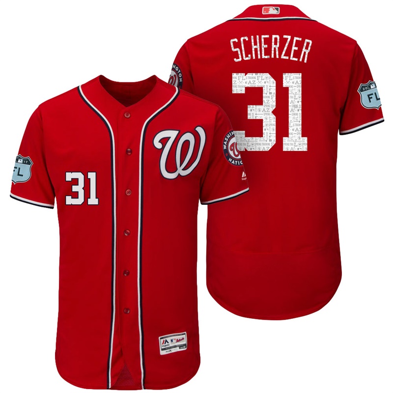 Washington Nationals Max Scherzer #31 Scarlet 2017 Spring Training Grapefruit League Patch Authentic Collection Flex Base Jersey