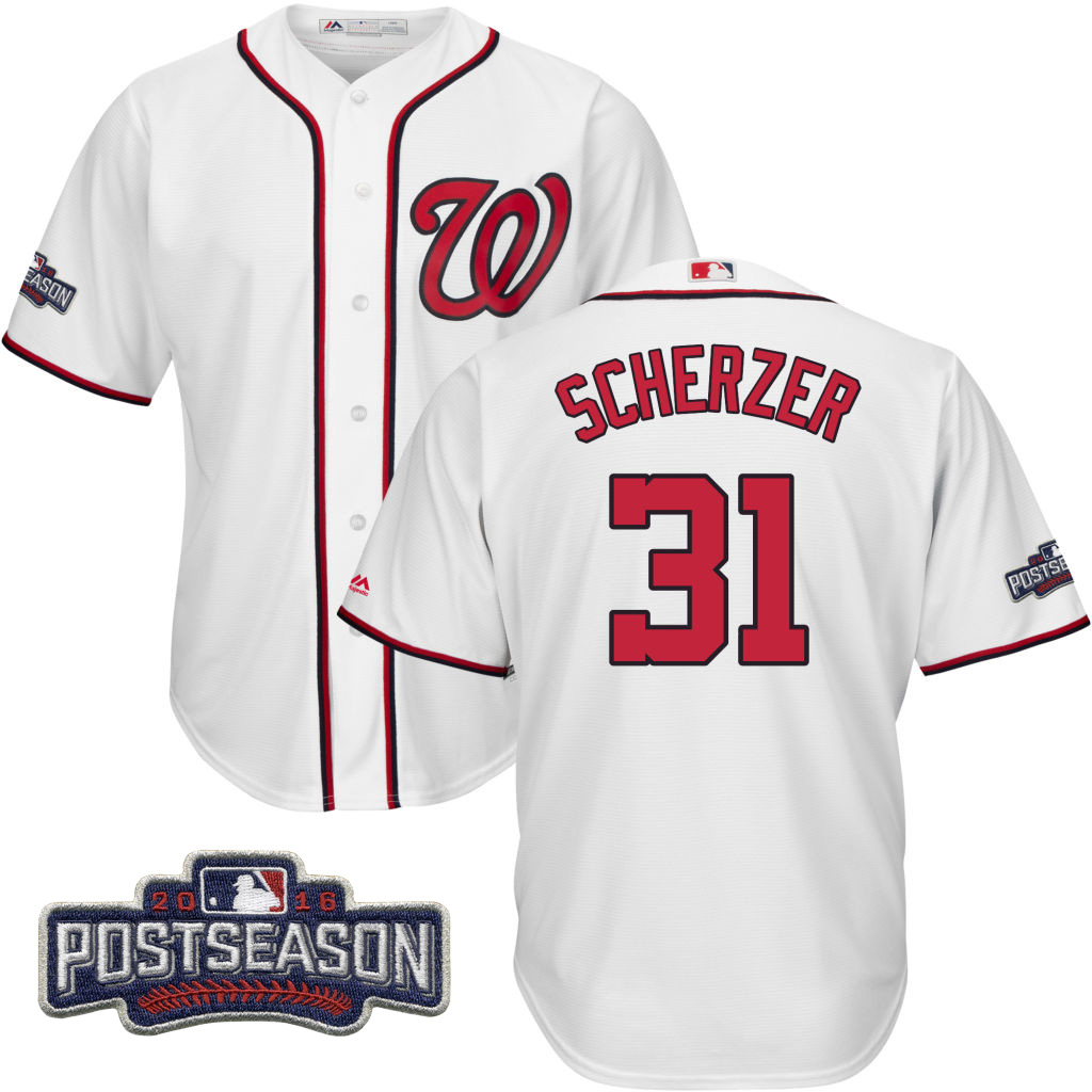 Washington Nationals Max Scherzer #31 NL East Division Champions White 2016 Postseason Patch Cool Base Jersey