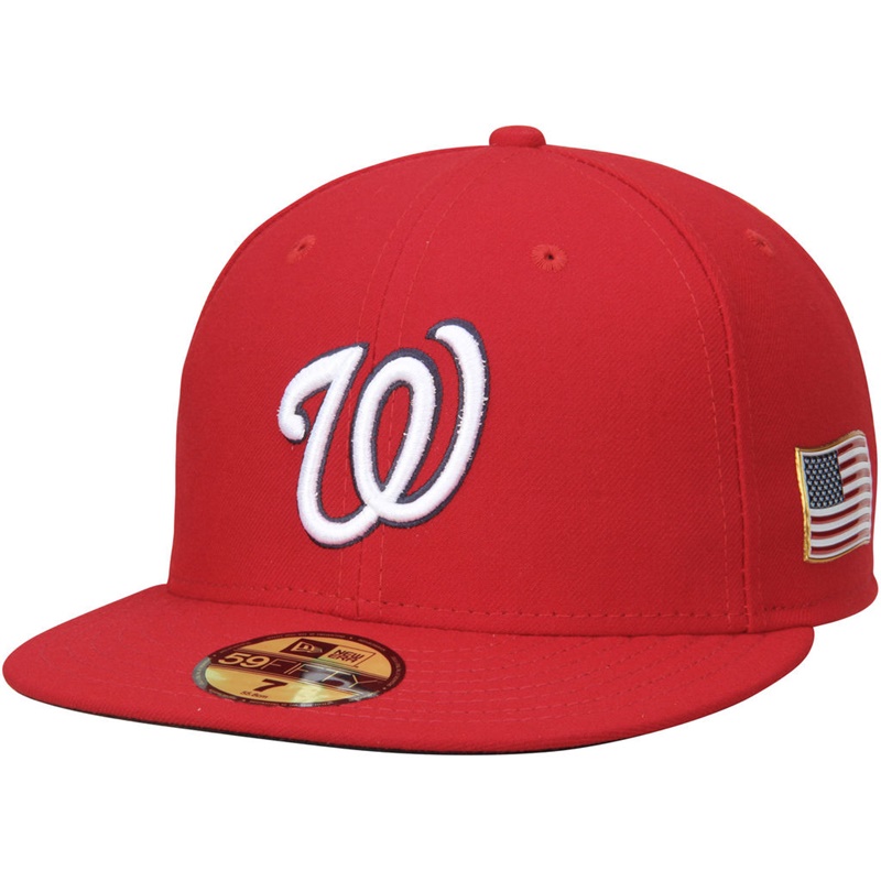 Washington Nationals Red On Field 9/11 Side Patch US Flag 59FIFTY Flex Hat