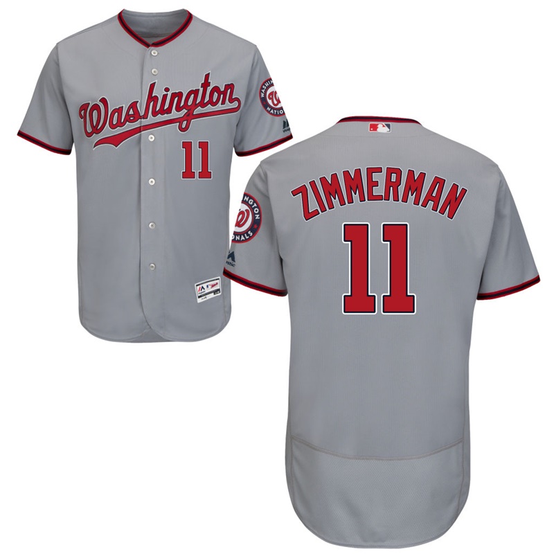 Men Washington Nationals Ryan Zimmerman #11 Gray Road Flex Base Jersey