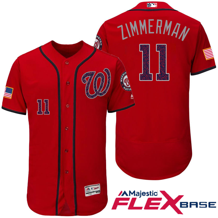 Washington Nationals #11 Ryan Zimmerman Red Stars & Stripes 2016 Independence Day Flex Base Jersey