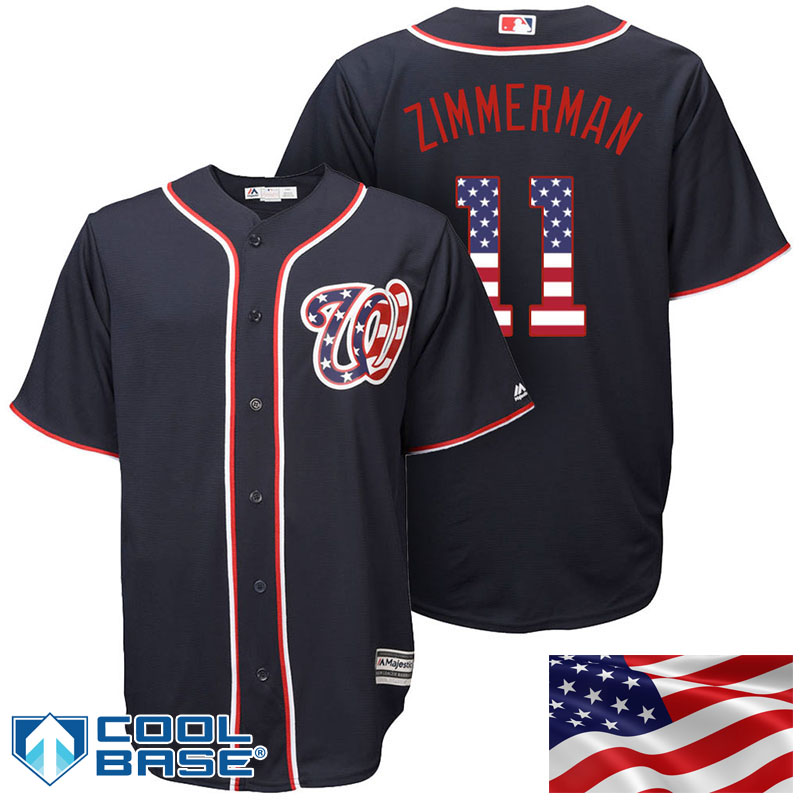 Washington Nationals #11 Ryan Zimmerman Navy Stars & Stripes Official Cool Base Jersey