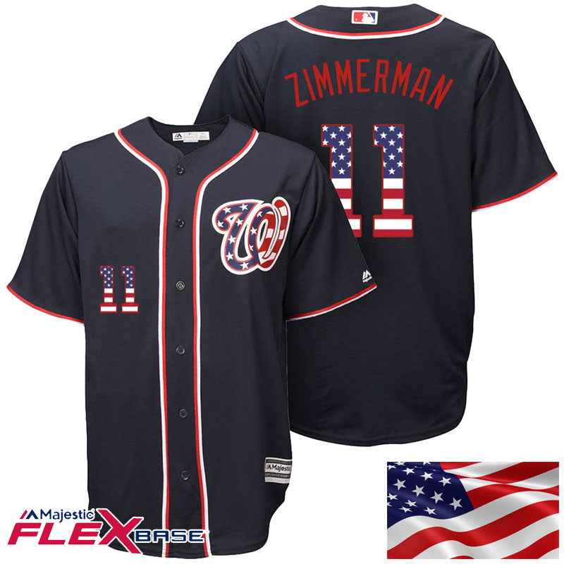 Washington Nationals #11 Ryan Zimmerman Navy Stars & Stripes Authentic Collection Flexbase Jersey