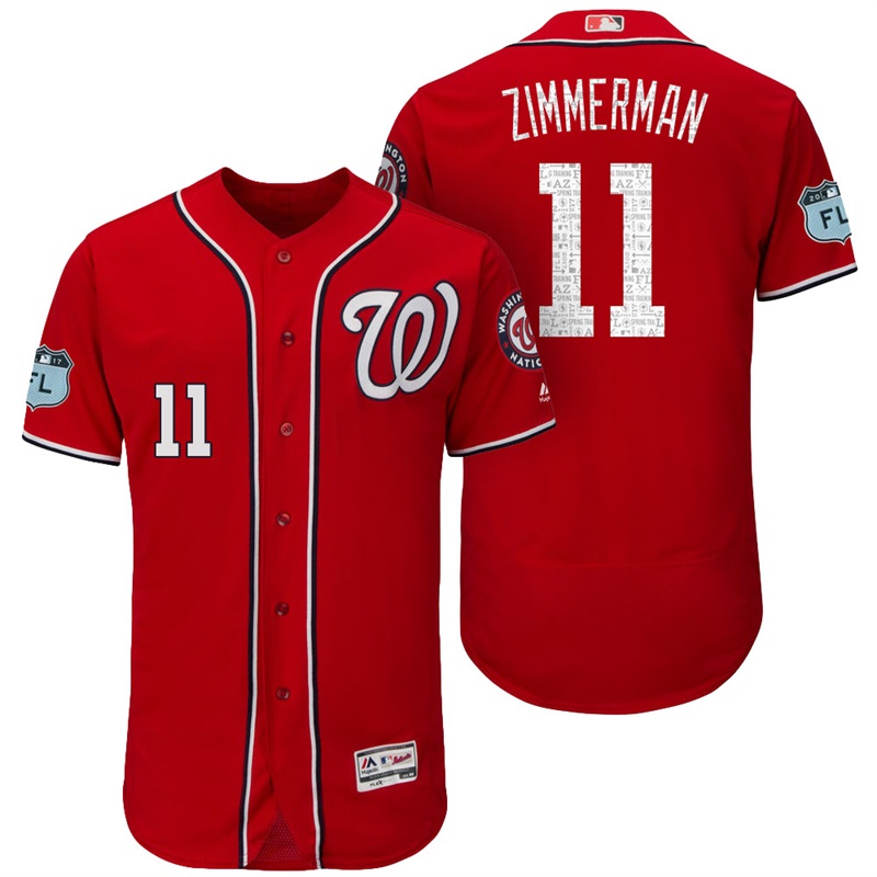 Washington Nationals Ryan Zimmerman #11 Scarlet 2017 Spring Training Grapefruit League Patch Authentic Collection Flex Base Jersey