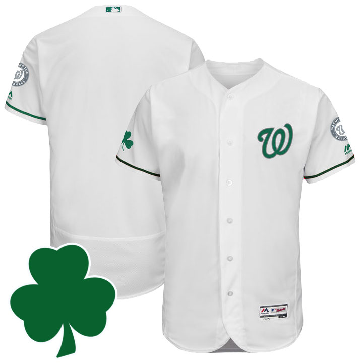 Washington Nationals St. Patricks Day White Celtic Flexbase Authentic Collection Jersey