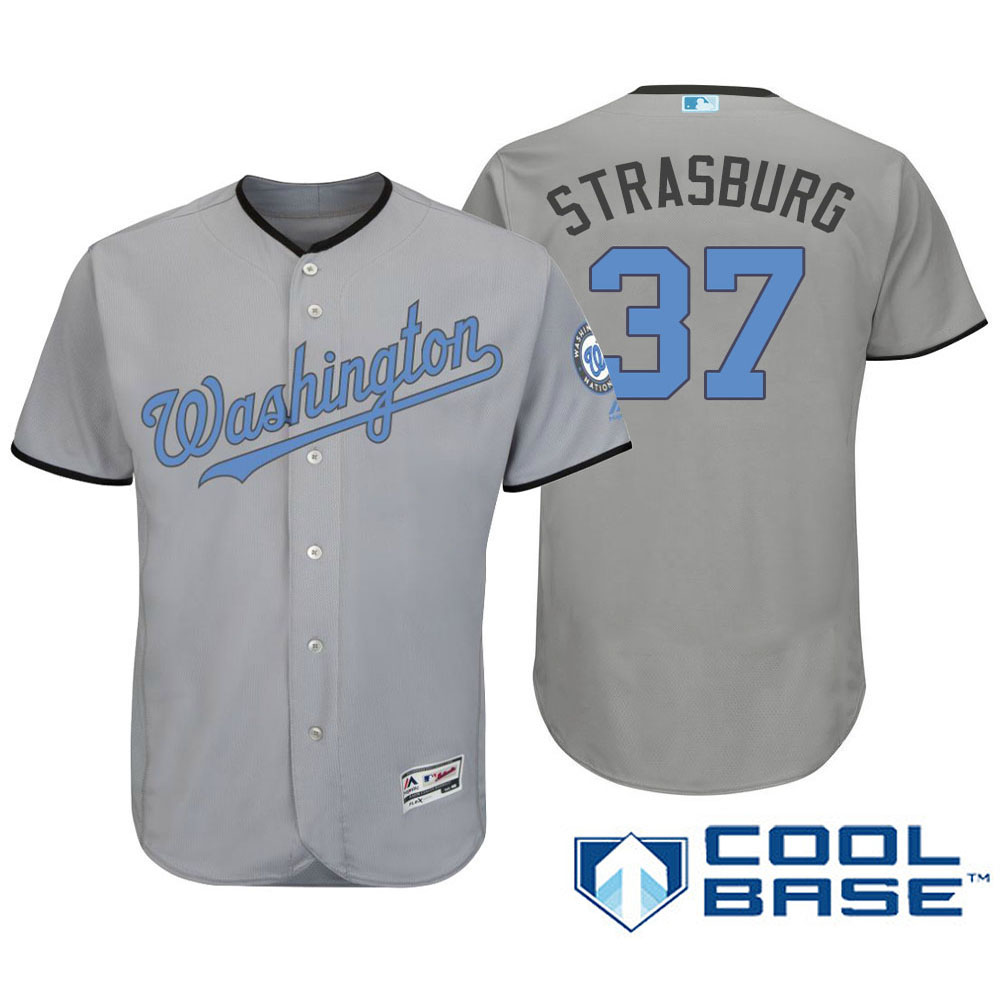 Washington Nationals #37 Stephen Strasburg Majestic Gray Fashion 2016 Father's Day Cool Base Jersey