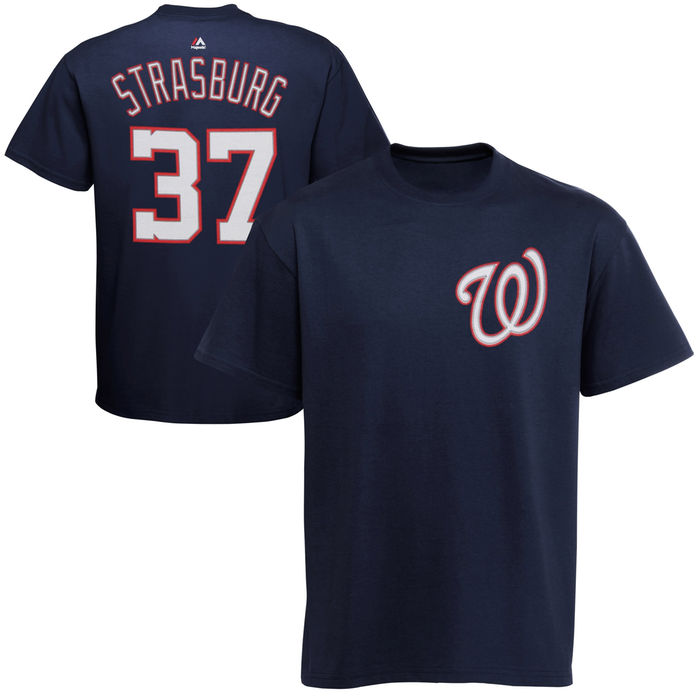 Washington Nationals Majestic Stephen Strasburg #37 Navy Official Name and Number T-Shirt