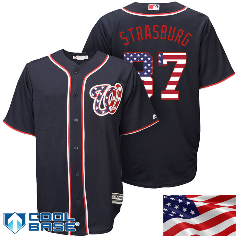 Washington Nationals #37 Stephen Strasburg Navy Stars & Stripes Official Cool Base Jersey