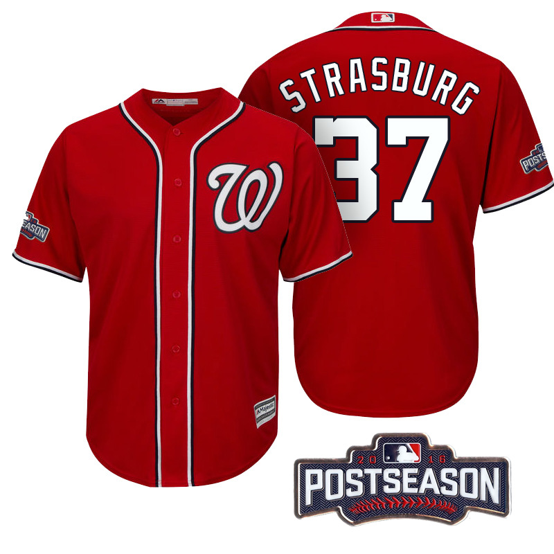 Washington Nationals Stephen Strasburg #37 NL East Division Champions Red 2016 Postseason Patch Cool Base Jersey