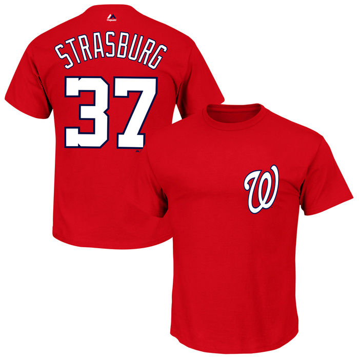 Washington Nationals Majestic Stephen Strasburg #37 Red Official Name and Number T-Shirt