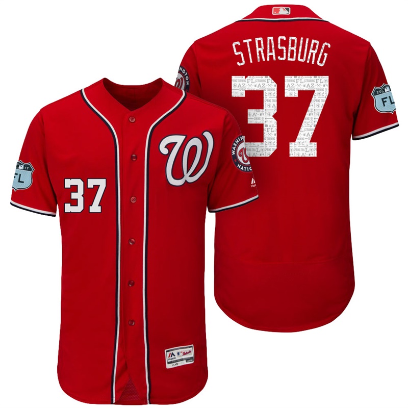 Washington Nationals Stephen Strasburg #37 Scarlet 2017 Spring Training Grapefruit League Patch Authentic Collection Flex Base Jersey