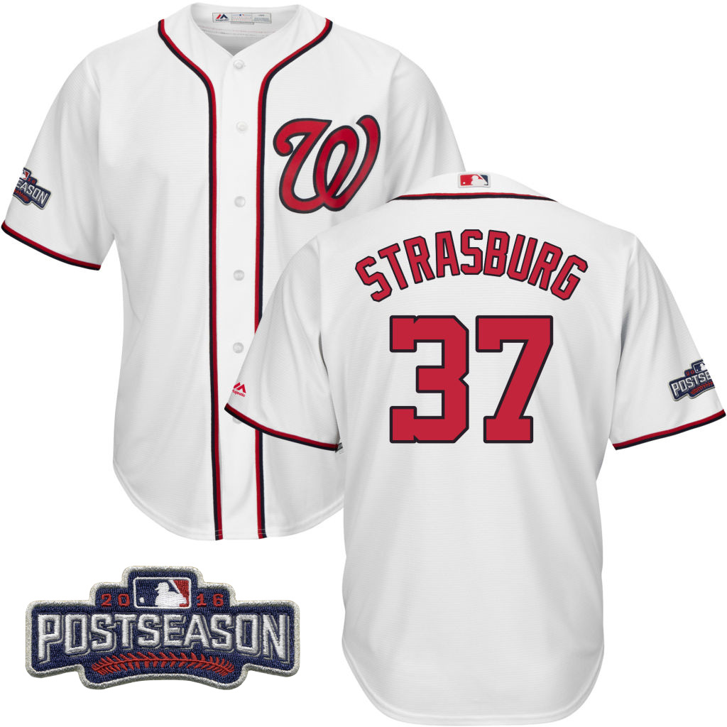 Washington Nationals Stephen Strasburg #37 NL East Division Champions White 2016 Postseason Patch Cool Base Jersey