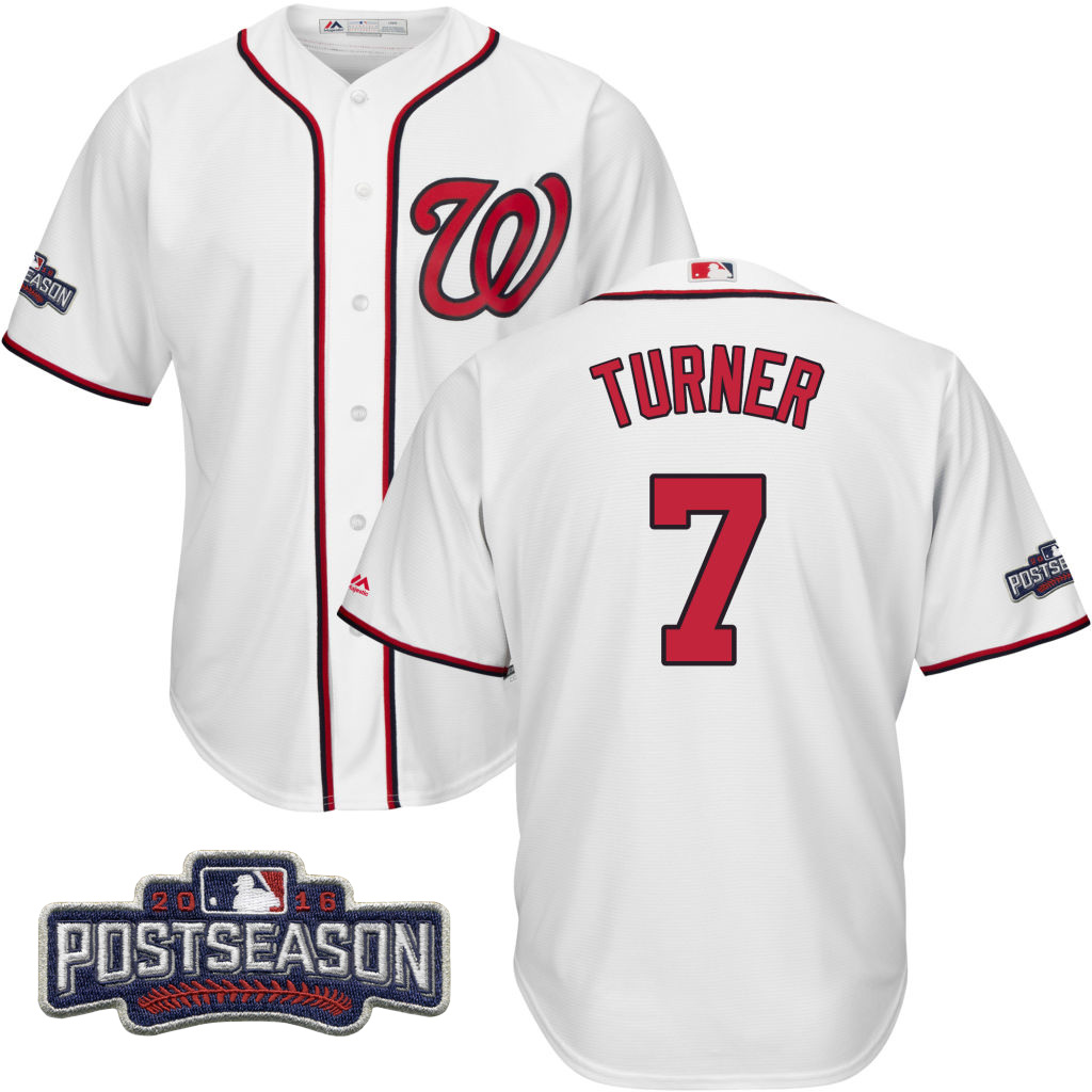 Washington Nationals Trea Turner #7 NL East Division Champions White 2016 Postseason Patch Cool Base Jersey