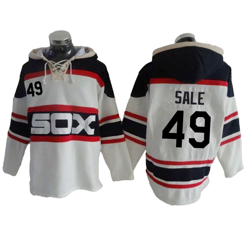 Chicago White Sox #49 Chris Sale White Throwback Block Pullover Hoodie