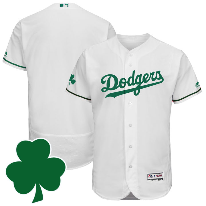 Los Angeles Dodgers St. Patricks Day White Celtic Flexbase Authentic Collection Jersey