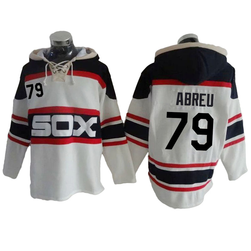 Chicago White Sox #79 Jose Abreu White Throwback Block Pullover Hoodie