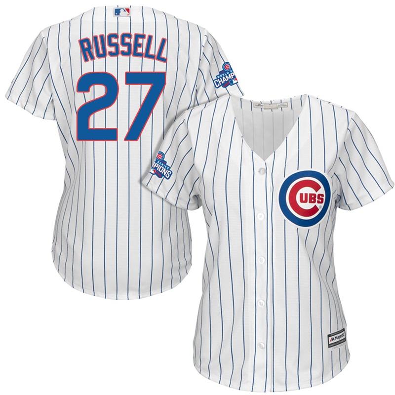 Women's Chicago Cubs Addison Russell #27 White 2016 World Series Champions Team Logo Patch Cool Base Jersey