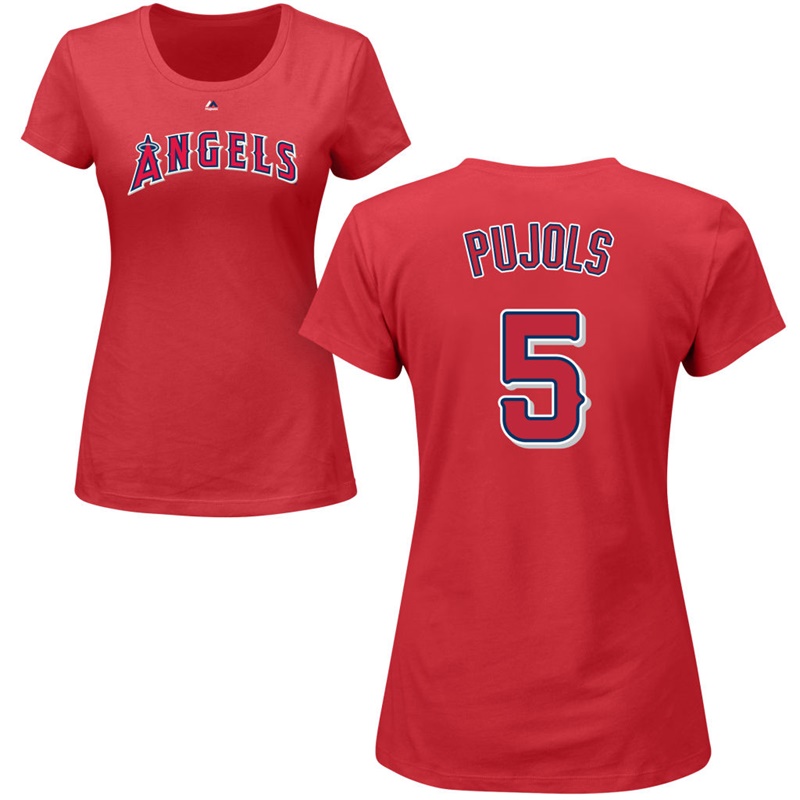 Women's Los Angeles Angels Albert Pujols #5 Red Roster Name and Number T-Shirt