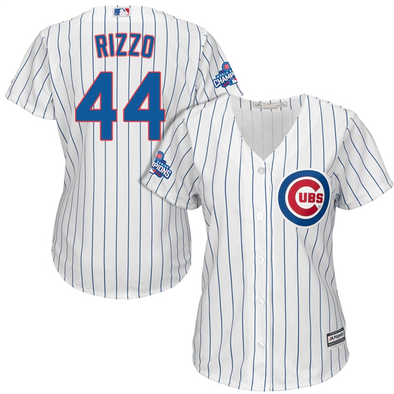 Women's Chicago Cubs Anthony Rizzo #44 White 2016 World Series Champions Team Logo Patch Cool Base Jersey