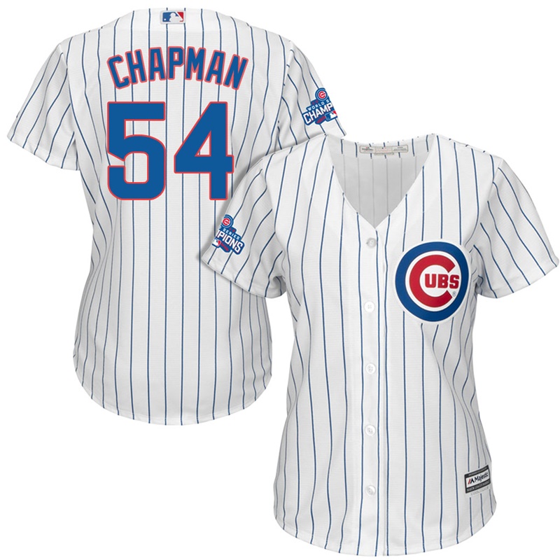 Women's Chicago Cubs Aroldis Chapman #54 White 2016 World Series Champions Team Logo Patch Cool Base Jersey