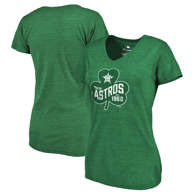 Women's Houston Astros Green St. Patrick's Day Paddy's Pride Tri-Blend T-Shirt