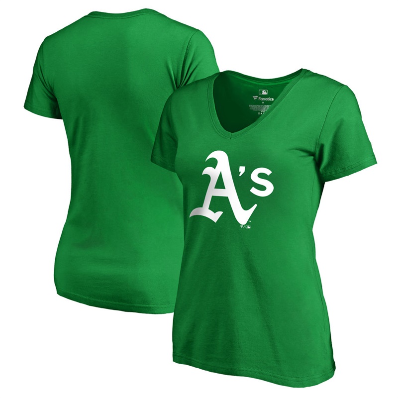 Women's Oakland Athletics Kelly Green St. Patrick's Day White Logo T-Shirt