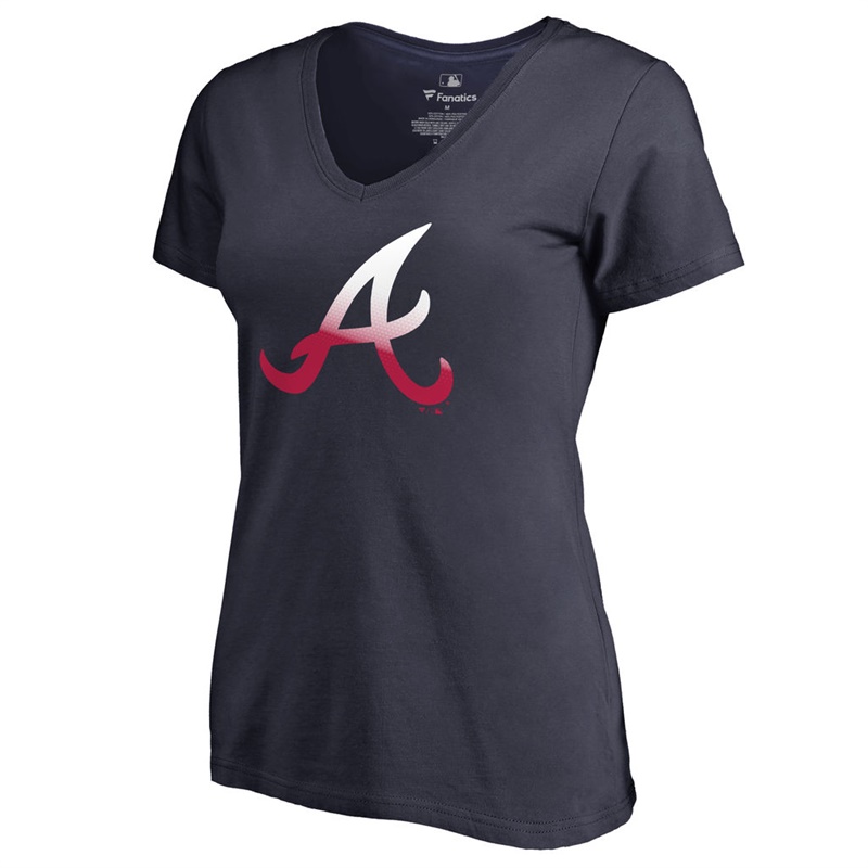 Women's Atlanta Braves Navy Gradient Logo Short Sleeve T-Shirt