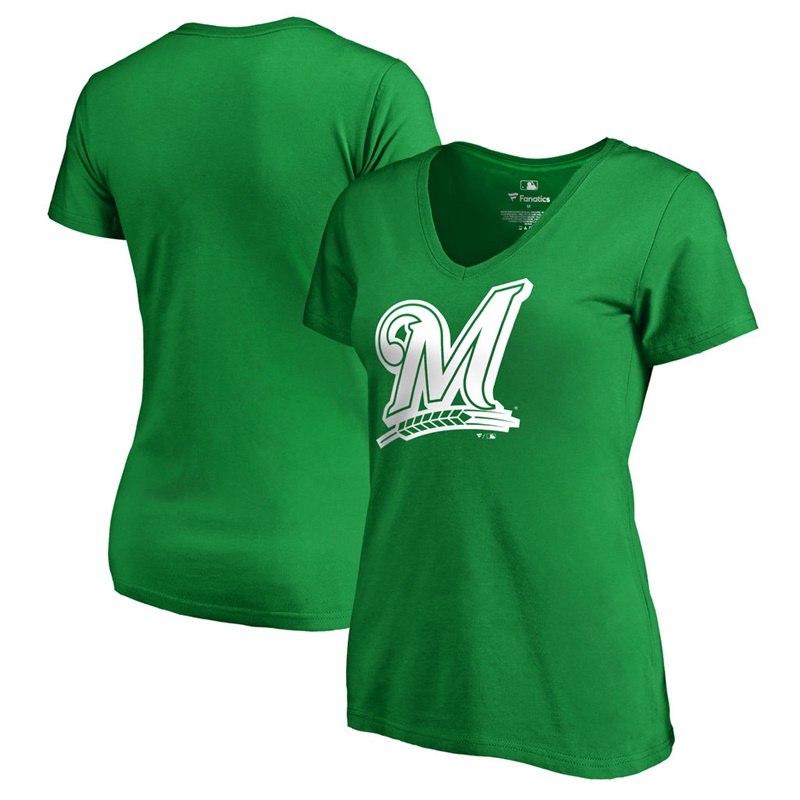 Women's Milwaukee Brewers Kelly Green St. Patrick's Day White Logo T-Shirt