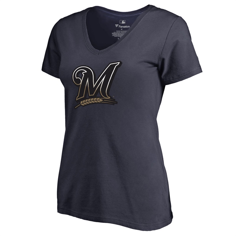 Women's Milwaukee Brewers Navy Gradient Logo Short Sleeve T-Shirt