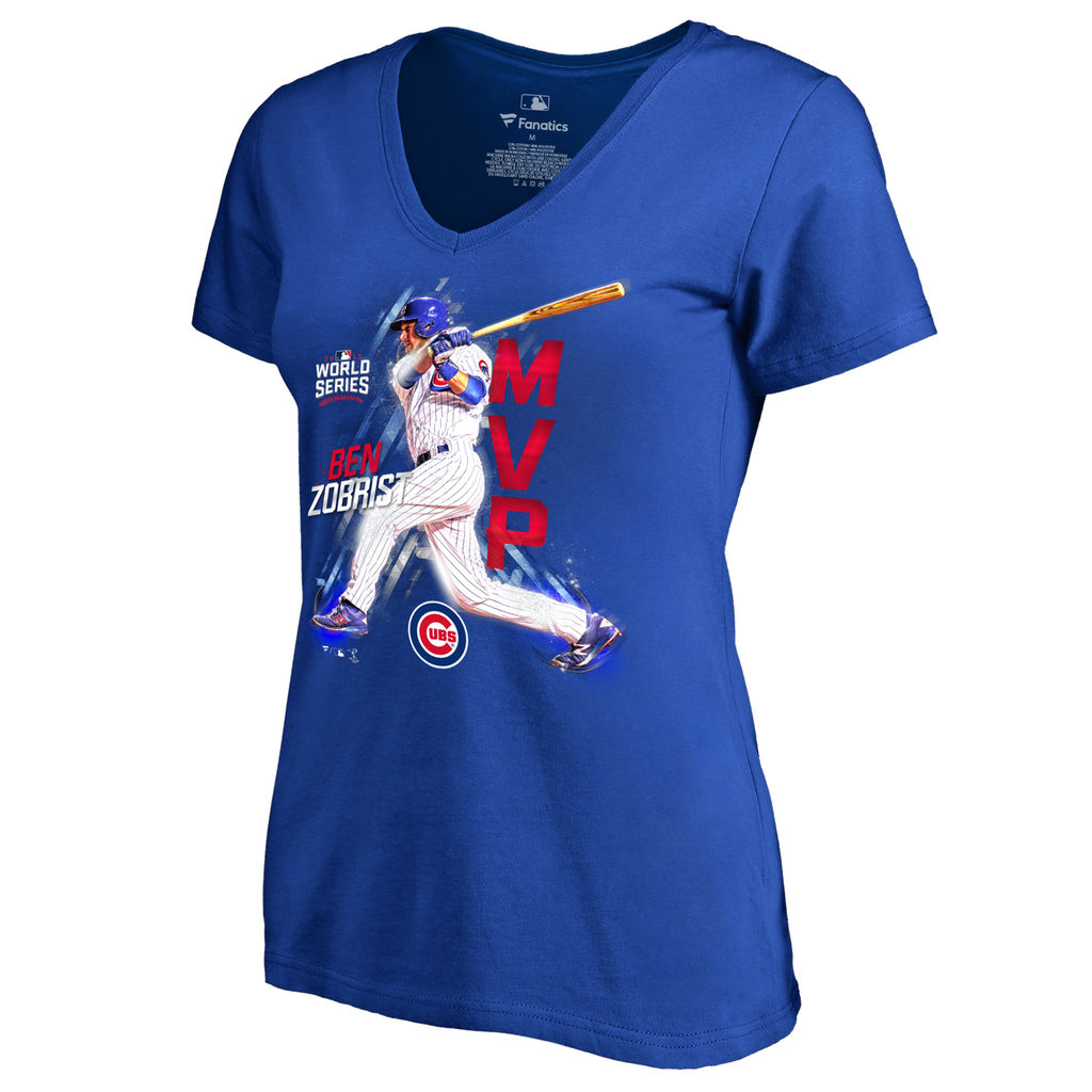 Women's Chicago Cubs Ben Zobrist #18 Royal 2016 World Series Champions MVP Name & Number T-Shirt T-Shirt