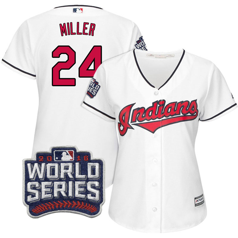 Women's Cleveland Indians Andrew Miller #24 White 2016 World Series Bound Cool Base Jersey