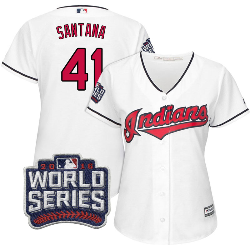 Women's Cleveland Indians Carlos Santana #41 White 2016 World Series Bound Cool Base Jersey