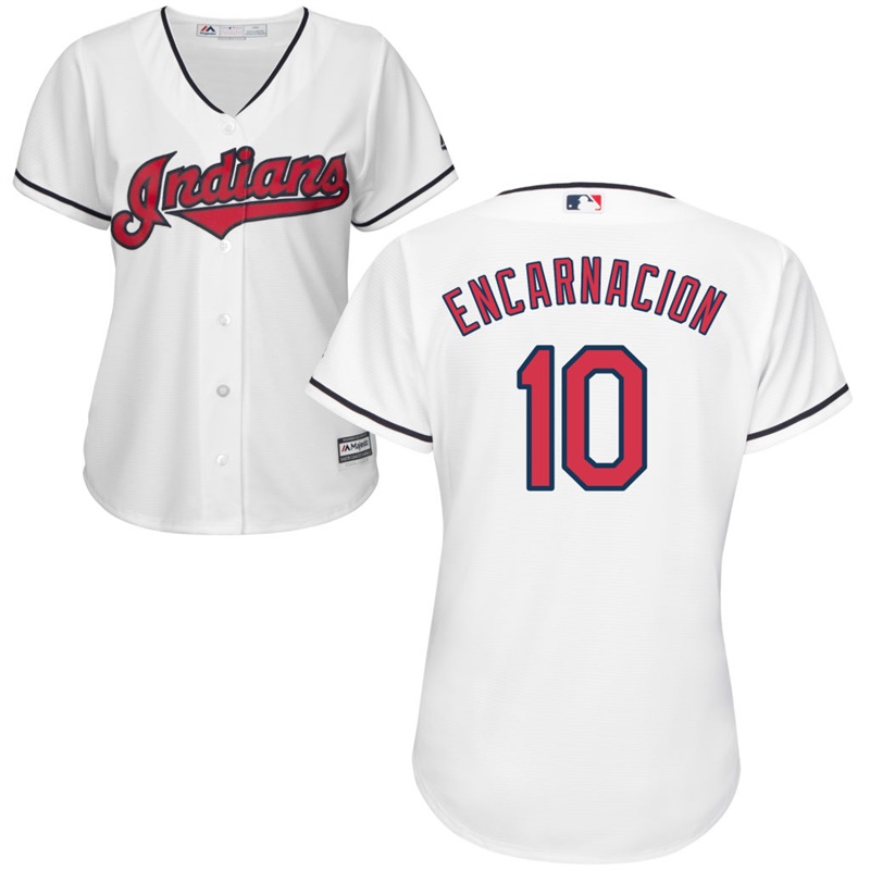 Women's Cleveland Indians Edwin Encarnacion #10 White Cool Base Jersey