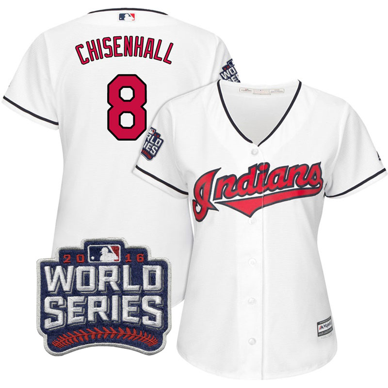 Women's Cleveland Indians Lonnie Chisenhall #8 White 2016 World Series Bound Cool Base Jersey