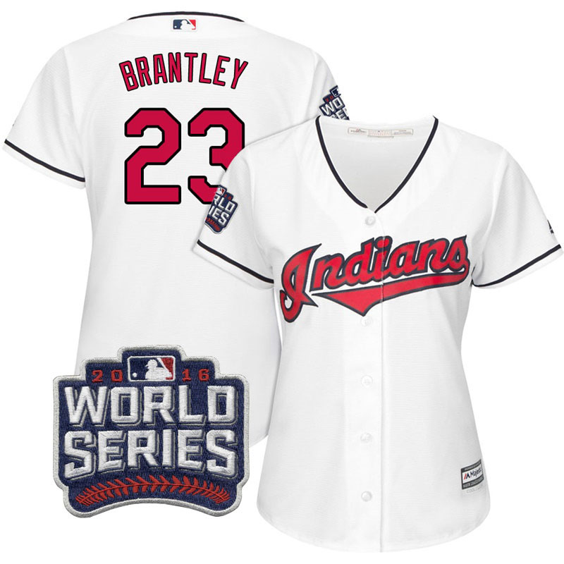 Women's Cleveland Indians Michael Brantley #23 White 2016 World Series Bound Cool Base Jersey