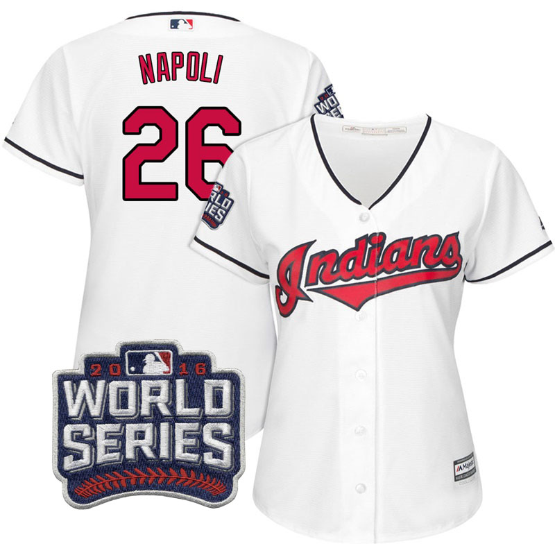 Women's Cleveland Indians Mike Napoli #26 White 2016 World Series Bound Cool Base Jersey