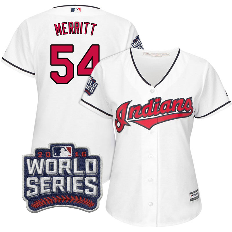 Women's Cleveland Indians Ryan Merritt #54 White 2016 World Series Bound Cool Base Jersey