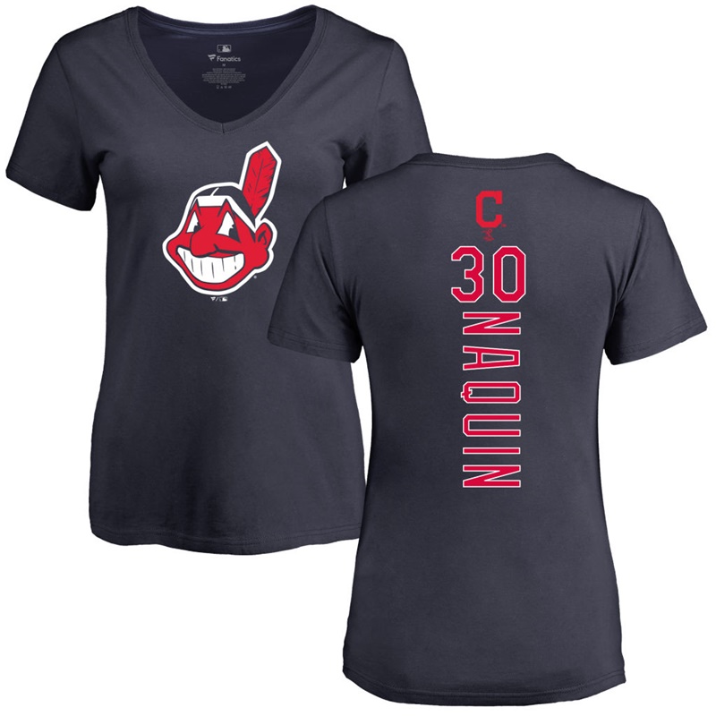 Women's Cleveland Indians Tyler Naquin #30 Navy Official Backer T-Shirt