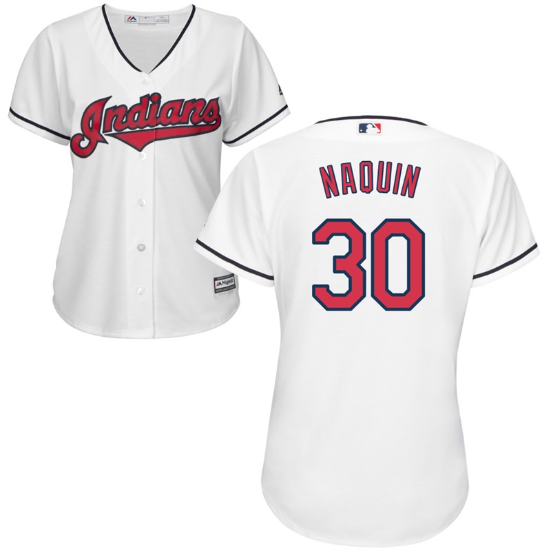 Women's Cleveland Indians Tyler Naquin #30 Home White Cool Base Jersey