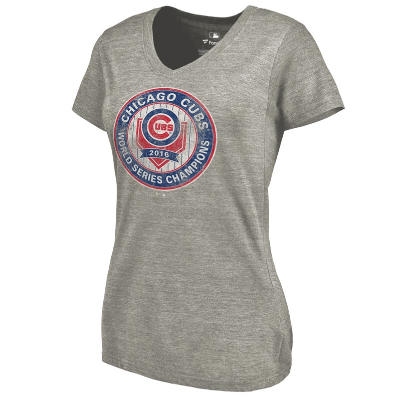 Women's Chicago Cubs Ash 2016 World Series Champions Platoon Tri-Blend V-Neck T-Shirt