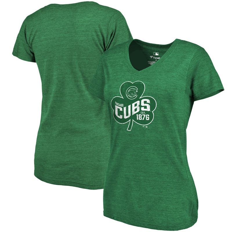 Women's Chicago Cubs Green St. Patrick's Day Paddy's Pride V-Neck T-Shirt