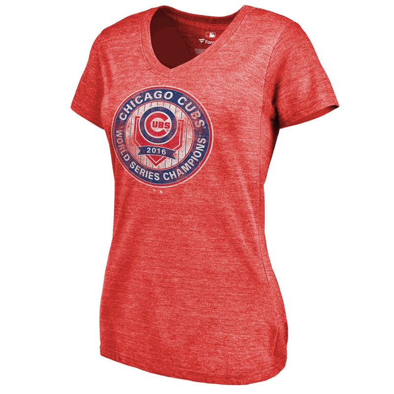 Women's Chicago Cubs Red 2016 World Series Champions Platoon Tri-Blend V-Neck T-Shirt