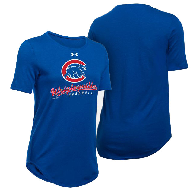 Women's Chicago Cubs Royal Wrigleyvill Short Sleeve Graphic T-Shirt