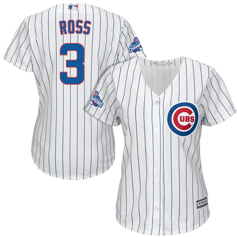 Women's Chicago Cubs David Ross #3 White 2016 World Series Champions Team Logo Patch Cool Base Jersey