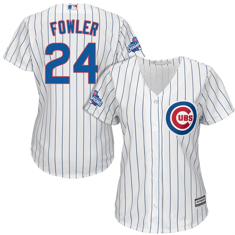 Women's Chicago Cubs Dexter Fowler #24 White 2016 World Series Champions Team Logo Patch Cool Base Jersey