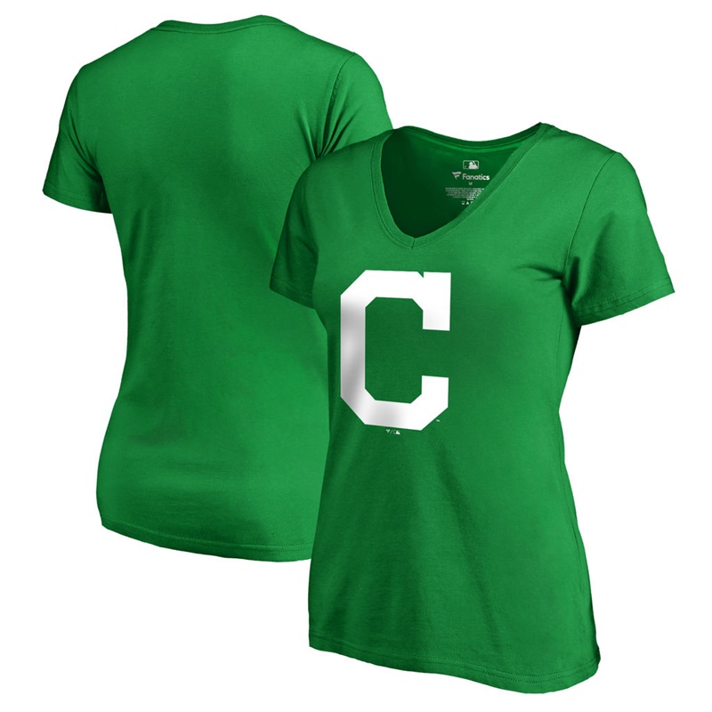 Women's Cleveland Indians Kelly Green St. Patrick's Day White Logo T-Shirt