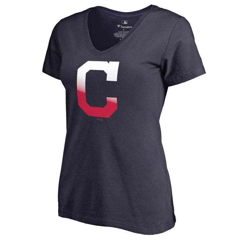 Women's Cleveland Indians Navy Gradient Logo Short Sleeve T-Shirt