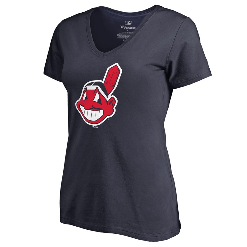 Women's Cleveland Indians Navy Primary Team Logo T-Shirt